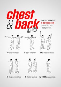 the instructions for how to do chest and back exercises on a white background with red lettering