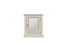 a white cabinet with a mirror on top