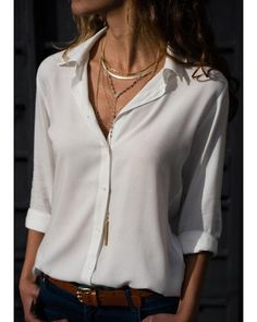 Women's Blouse Shirt Solid Colored Long Sleeve Shirt Collar Tops Basic Basic Top Long Sleeve Chiffon Shirt, Mode Tips, Plus Size Cardigans, Plain Blouse, Chiffon Long Sleeve, Chiffon Shirt, Women Shirts Blouse, Plus Size Blouses, Blouse Styles