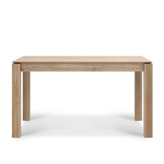 a wooden table with two legs and one leg extended to the side, against a white background