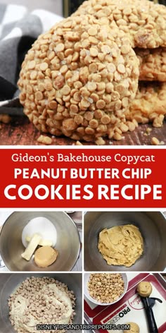 a collage of pictures showing how to make peanut butter chip cookies with text overlay