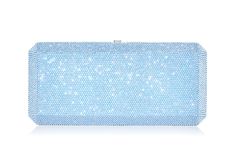 Slim Rectangle Blue Clutch - Judith Leiber Light Blue Rectangular Bag For Formal Occasions, Designer Light Blue Formal Bags, Elegant Light Blue Clutch For Evening, Elegant Light Blue Evening Clutch, Designer Square Evening Clutch, Designer Square Clutch For Evening, Luxury Rectangular Clutch For Gala, Modern Light Blue Evening Bag, Glamorous Blue Rectangular Bags