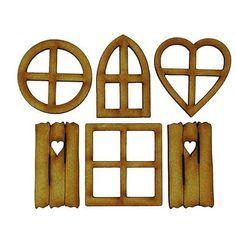 wooden cutout shapes with hearts and windows