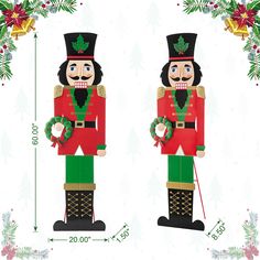 Bring seasonal greetings to your living room with this nutcracker porch decor. It's made of durable metal material and features a jumbo nutcracker holding a wreath in his hand. Tassel and belt are decorated with sequins and glitter powder which will give you a luxurious look. It will offer a delightful way to greet guests on the front porch, or to add a splash of color and character like a guardian. Glitzhome 60-in Nutcracker Free Standing Decoration | 2010100061 Porch Nutcracker, Nutcracker Decor, Christmas Soldiers, Christmas Yard Art, Antique Candles, Dog Pillow Bed, Glitter Powder, Christmas Yard, Christmas Porch