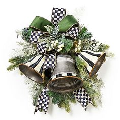 a christmas wreath with bells and greenery