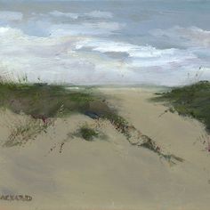 an oil painting of sand dunes and grass