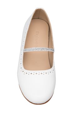 Polish off their special occasions looks with this classic leather ballet flat featuring brogue trim and a sparkly strap. Leather upper and lining/rubber sole Made in Peru White Ballerina Flats, Baby's First Step, Ballerina Shoes, Leather Ballet Flats, School Shoes, Ballerina Flats, Flat Espadrilles, Ballet Flat, Classic Leather