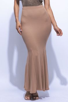 Discover elegance with our Flare Ribbed Maxi Skirt in a chic tan hue. Perfect for any occasion, this skirt offers a flattering fit with a sophisticated flared silhouette Mermaid body Flare hem Ribbed fabric Maxi skirt 92% Polyester 8% Spandex Imported Ribbed Maxi Skirt, Ribbed Fabric, Trending Now, Ruffles, Maxi Skirt, Mermaid, Jumpsuit, Maxi Dress, Spandex