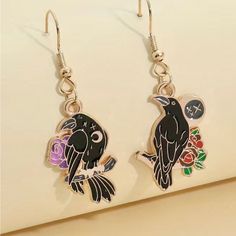 New In Gift Box Usa Seller Next Day Shipping Introducing Our Delightful Haunted Crow Earrings, The Perfect Blend Of Charm And Spookiness! These Whimsical Earrings Are Sure To Bring A Smile To Everyone's Face, Making Them Great Fun For Halloween Or Any Occasion. Crafted With Hypoallergenic Materials, They Ensure A Comfortable Wear For All. Prepare To Be Showered With Compliments As You Showcase Your Playful And Fashionable Spirit With These Truly Special Accessories! Enjoy The Magic And Add A Tou Trendy Halloween Earrings As A Gift, Trendy Halloween Earrings For Gift, Pierced Witchy Earrings For Gift, Witchy Style Pierced Earrings For Gift, Witchy Pierced Earrings As Gift, Witchy Style Pierced Earrings As Gift, Punk Style Dangle Earrings As A Gift, Trendy Pierced Earrings For Halloween, Punk Style Drop Earrings For Gift