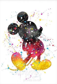 mickey mouse with paint splatters on it