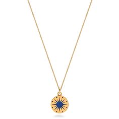 Indigo Blue Enamel Star Pendant Necklace in Gold Vermeil. This medallion is perfect for layering necklaces and has a simple, minimalist look. Each pendant in our Enamel Collection was designed by Julia and features a wide variety of brightly coloured jewellery. This design makes the perfect necklace for layering, and w Star Charm Necklace, Star Pendant Necklace, Enamel Necklaces, Silver Lockets, Vermeil Jewelry, Star Design, Star Charms, Blue Star, Star Pendant