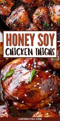 honey soy chicken thighs in a cast iron skillet