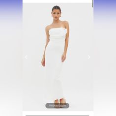 Never Worn, Size Small But Fits Very Tightly. Fitted Bandeau Midi Dress For Brunch, Elegant White Bandeau Maxi Dress, Elegant Bandeau Maxi Dress For Brunch, Chic Strapless Bodycon Maxi Dress, Chic Strapless Bodycon Dress For Brunch, Elegant Bandeau Bodycon Dress For Summer, Elegant Strapless Maxi Dress For Brunch, Elegant Strapless Mini Dress For Brunch, Elegant Bandeau Bodycon Dress