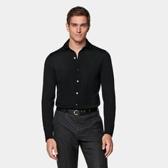 This black long-sleeve polo cardigan is tailored in a slim fit and features a polo collar, a full placket with a 7-button closure, and lightweight fabric for comfortable, stylish wear. Slim Fit Winter Tops With Button Closure, Winter Slim Fit Tops With Button Closure, Classic Fitted Collared Polo Shirt, Classic Fitted Polo Shirt With Spread Collar, Collared Single Breasted Top For Semi-formal Occasions, Long Sleeve Polo Shirt With Buttons For Work, Fitted Polo Collar Shirt For Semi-formal Occasions, Fitted Polo Collar Business Casual Shirt, Fitted Polo Collar Shirt For Business Casual