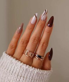 Easy Nails, Makijaż Smokey Eye, Brown Nails, Nailed It, Classy Nails, Nail Shapes, Nail Accessories