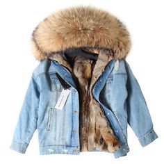 Top Seller for Fashion Women's Denim Parka Big Fox/Raccoon Fur Hooded Coat Rabbit Lined Jacket, Womens Coats Jackets Denim Fur Jacket, Coat Fashion Women, Jacket Coat Fashion, Denim Parka, Denim Jacket With Fur, Real Fur Coat, Rex Rabbit, Fur Parka, Fox Fur Coat