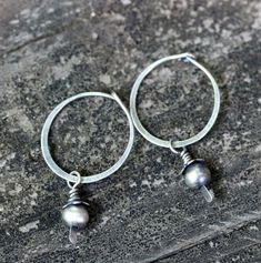 "Sterling silver hoop dangles ½\" sterling silver hoops with removable 5mm sterling silver bead dangles. ♥ These earrings measure 1.3 inches from the top of the hoop to the bottom of the dangle." Small Hoop Earrings With Oxidized Finish, Rustic Handmade Hoop Earrings, Unique Nickel-free Hoop Earrings For Everyday, Unique Dangle Hoop Earrings For Everyday, Unique Small Hoop Earrings For Everyday, Handmade Silver Hoop Earrings For Everyday, Handmade Small Hoop Earrings, Artisan Small Hoop Sterling Silver Earrings, Unique Small Hoop Earrings With Oxidized Finish