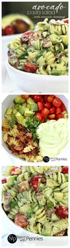 three pictures showing different types of salads