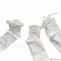 Orcajump - White Lace Trimmed Short Socks with Cute Lolita Bow Ties - Professional Product Title Cute Stretch White Socks, Cute White Stretch Socks, Cute White Stretch Knee-high Socks, Cute Stretch White Knee-high Socks, White Casual Hosiery For Summer, White Casual Summer Hosiery, White Stretch Cotton Hosiery, White Stretch Stockings For Summer, Soft White Knee-high Socks For Spring