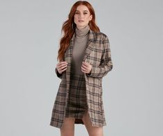 As if this plaid trench wouldn't become your new fave all season! It features long sleeves. a lapel collar. an open-front design. side pockets. and a longline hem. Composed of faux suede fabric with a minimal stretch. Style with the matching skirt.Shop The Matching Skirt: Clueless In Plaid Faux Suede SkirtFit & Features Long sleeves. lapel collar Open-front design Plaid pattern Side pockets Longline hem Faux suede fabric. minimal stretch Fits true to size Faux Suede Skirt, Seoul Fashion, Blouse Sale, Faux Suede Fabric, Woven Jacket, Trench Jacket, Suede Skirt, Peplum Blouse, Skirt Fits