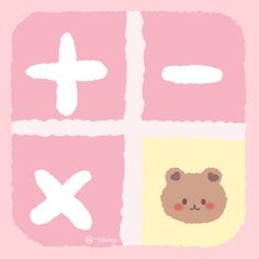 the bear is looking at the cross on the pink square with white crosses in it