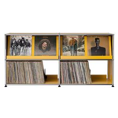 The USM Vinyl Display Cabinet was created in collaboration with the iconic Swiss furniture-maker, USM, to offer a purpose-built solution to storing and displaying up to 300 vinyl records. Optional lighting is available. Lp Storage Cabinet, Vinyl Cabinet, Vinyl Record Room, Perforated Metal Panel, Record Crate, Record Room, Vinyl Display, Vinyl Store, Cd Storage