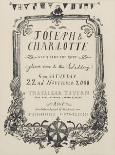 an old fashioned wedding card with the words joseph and charlotte