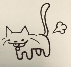 a drawing of a cat with its mouth open and eyes closed, sitting on top of a piece of paper