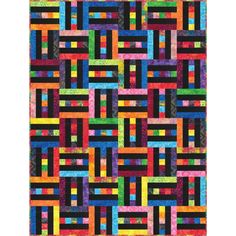 a colorful quilt with different colored squares on the front and back, as well as an image