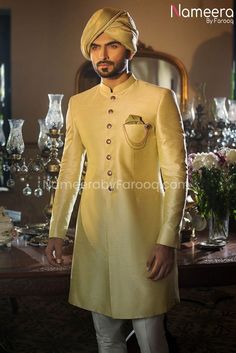 Pakistani Dulha Sherwani in Mint Green Color 2021 in Stylish design hand screen printed. This Sherwani is looking so beautiful and best choice for groom for wedding event. Sherwani: Classy Sherwani in Mint Green color is embellished with print. Neckline is decor with beautiful Stylish buttons on front side. Sherwani for Groom fabric is jamawar. Kulla: Pakistani Dulha Sherwani for Groom is paired with beautiful Mint Green Kulla embellished with hand screen print. Pajama: Pakistani Dulha Sherwani Stylish Buttons, Sherwani Groom, Mens Sherwani, Red Shawl, Raw Silk Fabric, White Pajamas, Wedding Sherwani, White Kurta, Mint Green Color