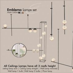 the ceiling lamp is shown with balls hanging from it's poles and two lamps on each