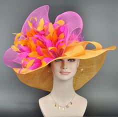 Dear customer: I will be traveling from July 15th to August 21st, 2024, and the store will be closed during this period. If you need any hats during this time, please place your orders in advance. Thank you again for your kindly understanding and support!. Fabrication 100% sinamay with  Fabric Jumbo Flower and Feather Flowers.  Style# bucket Size One size for teens and ladies, adjustable string inside can give you the best fit Head measurement One size (55cm, 21-5/8, 6-7/8 to 57cm, 22-3/8, 7-18)  Brim 6-1/2" If you want to change the base hat color, the color of the decoration, please let me know Base hat color available white, off white, black, hot pink, and navy blue Feathers color Tell me you need 💃1. All hats will be sent from Rockville, MD, 20850, using FedEx Ground (1- 5 business da Spring Party Straw Hat In Sinamay, Summer Sinamay Hat Costume Headpiece, Summer Party Straw Hat In Sinamay, Adjustable Sinamay Straw Hat For Party, Multicolor Summer Fascinator, Summer Party Sinamay Straw Hat, Ascot Style, Feather Flowers, Church Suits And Hats