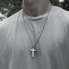 The Stainless Steel Rounded Box Chain Cross Necklace is nothing short of a classic. Rock your new stainless steel cross necklace for every occasion because it has been crafted to last with premium stainless steel. This necklace features a 24" rounded box chain with a 40mm cross pendant that you can select in a classic stainless steel or black both with a scratch resistant polished finish. Upgrade your look and wear your faith on your chest with this statement piece from Biker Jewelry Shop! Made Stainless Steel Cross Necklace With Adjustable Chain, White Stainless Steel Cross Pendant Necklace, Minimalist Stainless Steel Cross Necklace With Adjustable Chain, Stainless Steel Cross Pendant Necklace With Box Chain, Stainless Steel Cross Jewelry With Box Chain, Minimalist Stainless Steel Cross Pendant Necklace, Minimalist Stainless Steel Cross Pendant Jewelry, Nickel-free Stainless Steel Cross Pendant Necklace, Minimalist Stainless Steel Crucifix Jewelry