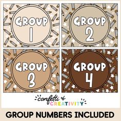 four groups of numbers with the words group 1, 2, and 4 on them