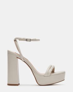 LOFTY Bone Leather Platform Block Heel | Women's Heels – Steve Madden Elegant Sandals With Chunky Platform And Block Heel, Beige Leather Chunky Platform Heels, Modern Cream Platform Heels, Chic Cream Chunky Platform Heels, Modern Cream High Heel Sandals, White Platform Heels, Steve Madden Store, Ankle Strap Block Heel, Apparel Merchandising