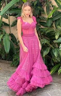 Dress For Formal Pink Tulle Sleeveless A Line Prom Dress Floor Length – Weitese Dress Lace Long Prom Dress, Cake Designs Birthday, Rosa Pink, Pink Princess, Color Charts, Tulle Lace