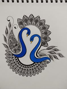 a drawing of two blue birds sitting on top of each other