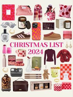 the christmas list has many items in pink, red and white colors on it's cover