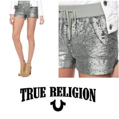 Nwt True Religion Silver/Gray Seouin Runner Shorts Med Sz Med New Never Worn. In Excellent Condition. They Have One Tiny Smudge On The Back In The Upper Right Hand Corner. Please See Picture. Color: Pale Agave Measurements Have Been Taken Laying Flat And Are Approximate. Waist: 15” Rise: 9” Inseam: 2” Please See All Photos Before Purchasing. Pictures Of Models Are For Reference. Silver Stretch Bottoms Short Length, Silver Stretch Bottoms For Summer, Casual Silver Bottoms For Night Out, Fitted Silver Shorts For Summer, Silver Sequined Summer Bottoms, Casual Metallic Shorts, Silver Short Bottoms For Night Out, Casual Silver Bottoms Short Length, Casual Silver Short Bottoms