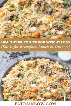 Healthy Fried Rice for Weight Loss Healthy Vegetable Fried Rice, Low Cal Fried Rice, Low Fat Rice Recipes, Fried Rice Low Calorie, Rice Diet Plan, Low Calorie Fried Rice, Low Calorie Rice Recipes, Low Calorie Rice, Low Fat Vegetarian Recipes