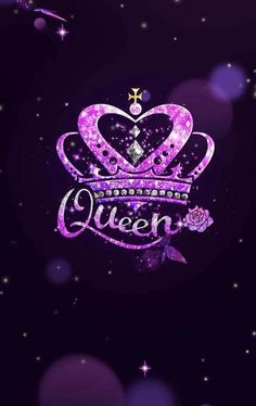 a purple crown with the words queen on it and stars in the sky behind it