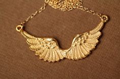 Wing necklace guardian angel necklace gold wings by BubuRuby Elegant Wing-shaped Gold Jewelry, Elegant Gold Wing-shaped Jewelry, Angelic Gold Necklaces As Gifts, Angelic Gold Necklaces For Gifts, Angelic Gold Necklace For Gift, Elegant Winged Gold Jewelry, Elegant Gold Winged Jewelry, Elegant Gold Winged Necklace, Angel Winged Jewelry For Gifts