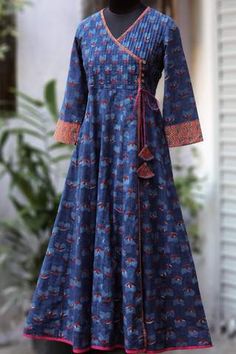 pintucked anghrakha - the tulip & the cosmic twilight New Kurti Designs, Long Gown Design, Woven Textiles, Simple Kurta Designs, Long Dress Design