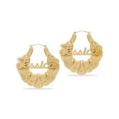 A classic beauty style worthy of royalty! Bring out the Princess in you with our very popular Script Name Earrings. This charming piece features a clean, elegant script adorned by a lovely design that can be personalized for a truly unique style. For many, this design serves as their first or favorite name earrings, as it is the most authentic replica of the iconic nameplate earrings we've all come to know and love. This popular style has become a must-have for any jewelry lover and you won't wa Elegant Personalized Earrings, Personalized 14k Gold Earrings For Anniversary, Personalized Elegant Huggie Earrings, Elegant Customizable Earrings For Personalized Gift, Elegant Personalized Huggie Earrings, Personalized Yellow Gold Hoop Earrings For Anniversary, Gold Earrings With Name For Anniversary, Personalized Hoop Earrings For Anniversary, Elegant Personalized Hoop Earrings For Anniversary