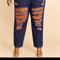 These Jeans Are New And Never Been. They Are Really Cute High Waist Cut Jeans. They Are Meant To Fit A Little Baggie And They Are Cropped So They Are Meant At The Ankle And They Run True To Size. Orange Denim Bottoms For Spring, Spring Orange Denim Bottoms, Casual Orange Denim Jeans, Black Wide Leg Jeans, Grunge Jeans, Shein Jeans, Closet Fashion, Crop Jeans, Light Wash Jeans