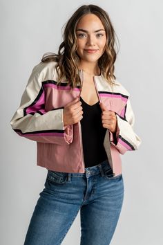 Barcelona faux leather moto jacket pink – Trendy Jackets | Cute Fashion Blazers at Lush Fashion Lounge Boutique in Oklahoma City Moto Jacket Outfit, Trendy Blazers, Cute Blazers, Trendy Jackets, Boho Girl, Faux Leather Moto Jacket, Valentines Outfits, Valentine's Day Outfit, Cute Jackets