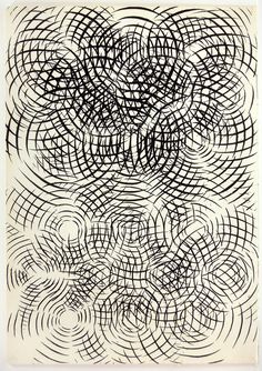 an abstract drawing with black lines and circles on white paper, in the middle of a square