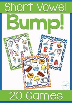 the short vovel bumpp game is shown in three different colors and shapes