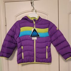 Snoqualmie- Girls Jacket. Brand New With Tags. 2 Zipper Pockets In Front. Zip Closure With Hood. Purple With Lime Green And Turquoise. Hooded Purple Puffer Jacket For Winter, Purple Hooded Puffer Jacket For Winter, Casual Purple Puffer Jacket With Long Sleeves, Purple Outdoor Outerwear For Spring, Purple Long Sleeve Puffer Jacket For Cold Weather, Purple Puffer Jacket For Winter, Purple Long Sleeve Outerwear For Outdoor Activities, Lime Green And Turquoise, Winter Camo