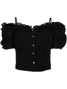 Tout a Coup ruffle-detail Smocked Crop Top  | Black | FARFETCH Goth Clothing, Off Shoulder Crop Top, City Dress, Summer Beach Wear, Goth Outfits, Shoulder Crop Top, Exclusive Fashion, Sweetheart Neck, Black Crop Tops